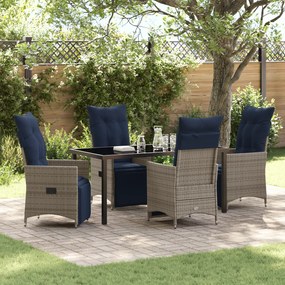 Conjunto de Jantar de Jardim vidaXL com 5 Peças e Almofadas Cinza em Rattan