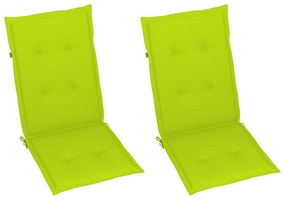 Cadeiras jardim c/ almofadões verde brilhante 2 pcs teca maciça