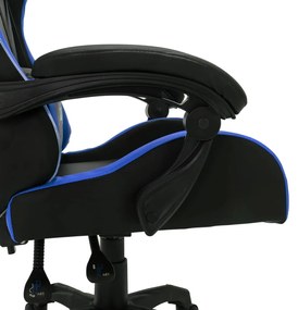 Cadeira estilo corrida c/ luzes LED RGB couro artif. azul/preto