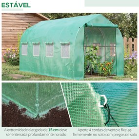 Estufa tipo Túnel 4x2x2 m Estufa de Exterior com 8 Janelas de Malha e Porta Estufa de Cultivos para Pátio Jardim Verde