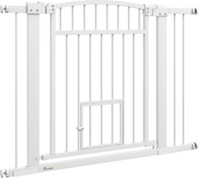 Barreira de segurança para cães com sistema de duplo bloqueio, montagem por pressão ou perfuração, largura 76-104 cm, branca