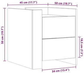 Mesa cabeceira 45x50x50 cm derivados de madeira cinzento sonoma