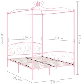 Estrutura de cama com dossel 120x200 cm metal cor-de-rosa