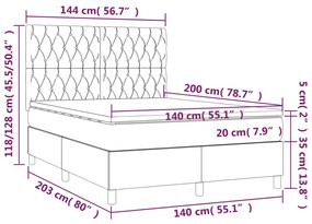 Cama box spring c/ colchão e LED 140x200 cm tecido cinza-claro