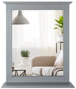 Espelho de casa de banho com prateleira adicional, espelho de parede para pia de banheiro, quarto 57 x 12 x 68,5 cm cinzento