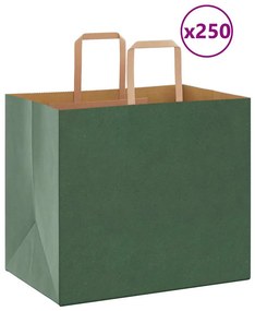 vidaXL Sacos de papel 250 unid com alças verde 32x22x28 cm