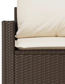4 pcs conjunto sofás de jardim c/ almofadões vime PE castanho