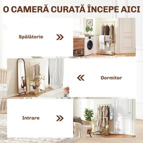 Charriot com Rodas de Bambu com Sapateira 2 Barras para Pendurar para Entrada Corredor Quarto 80x40x160 cm Madeira