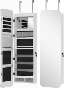 HOMCOM Espelho Porta-Joias de Parede e para Porta com Espelho Interno Iluminado e Fechadura, 37x10x120 cm | Aosom Portugal