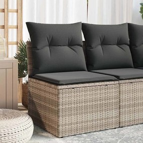 vidaXL Cadeira jardim s/ apoio braços + almofadões vime PE cinza-claro