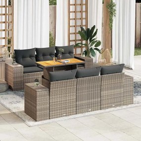 vidaXL 7 pcs conjunto sofás p/ jardim c/ almofadões vime PE cinzento