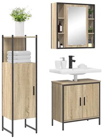 Conjunto de Móveis para Casa de Banho 3 Peças Carvalho Sonoma Madeira
