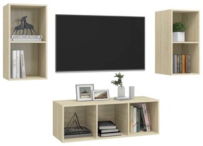 3 pcs conjunto móveis de TV derivados madeira carvalho sonoma
