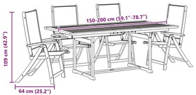 5 pcs conjunto de jantar para jardim acácia maciça e textilene