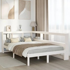vidaXL Cama com estante sem colchão 120x190 cm pinho maciço branco
