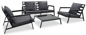 4 pcs conj. lounge jardim + almofadões alumínio cinzento-escuro