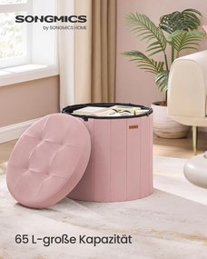 Banco redondo 46 cm de diâmetro com espaço de arrumação e tampa amovível rosa pastel