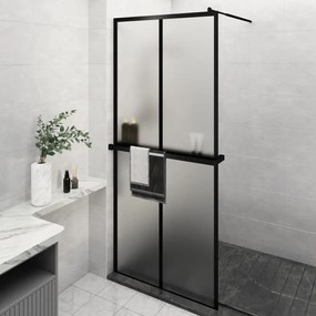 vidaXL Divisória chuveiro c/prateleira 90x195 vidro/alumínio ESG preto