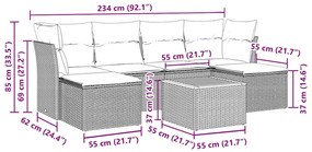 7 pcs conjunto de sofás p/ jardim c/ almofadões vime PE preto