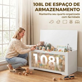 Baú de Arrumação 108 L com Painel de Ratã e Tampa com Braços de Apoio 80x40x45 cm Branco