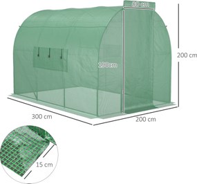 Estufa Tipo Túnel 300x200x200 cm com Porta e Janelas Estufa de Jardim