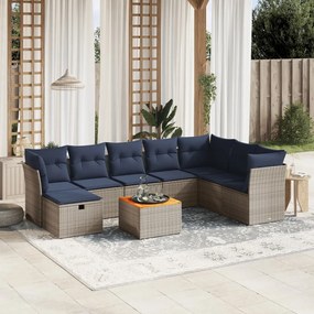 vidaXL 9 pcs conjunto sofás p/ jardim c/ almofadões vime PE cinzento