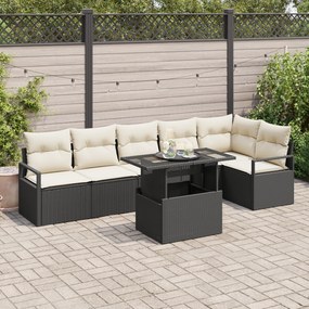 Conjunto de Sofá de Jardim de 7 Peças com Almofadas Preto Rattan Sinté