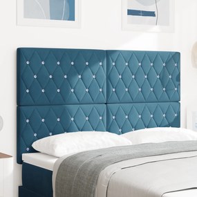 vidaXL Cabeceira com Botão de Cristal Azul Escura 160 cm Veludo