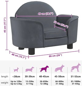 Cama para cães 66x40x45 cm veludo cinzento-escuro