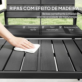Conjunto de Móveis de Jardim para 4 Pessoas Sofá de 2 Lugares 2 Cadeiras e Mesa de Centro Preto