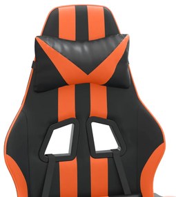 Cadeira gaming giratória+apoio pés couro artif. preto/laranja