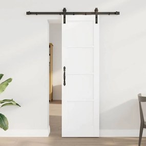vidaXL Porta Deslizante c/ Conjunto de Ferragens Brancas 61x198.5 cm Madeira Sólida de Pinho