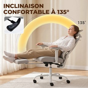 Cadeira de escritório ergonómica, cadeira de escritório com apoio lombar dinâmico e adaptável, 73 x 75 x 120-128 cm, cinzenta