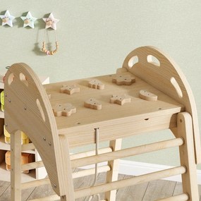 Triângulo de Escalada Montessori 6 em 1 Estrutura de Madeira com Plataforma Anéis e Escorrega para Escalar ou Deslizar Madeira