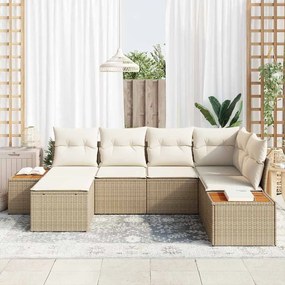 Conjunto de Sofá de Jardim 6 Peças com Almofadas Bege Rattan Sintético