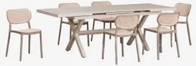 Conjunto De Mesa Retangular Extensível 180-240x90 Cm Em Alumínio Karena E 6 Cadeiras De Jantar Empilháveis Em Polipropileno Omar Moka Brown - Sklum