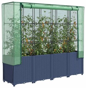 vidaXL Canteiro elevado com cobertura para estufa, estilo rattan, 160x40x153 cm