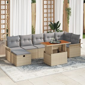 Conjunto de Sofá de Jardim de 8 Peças com Almofadas Bege em Polirattan