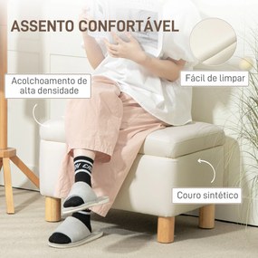 Baú de Armazenamento para Dormitório 33L Puff de Armazenamento Estofado em PU Banco de Arrumação 60x38x40 cm Creme