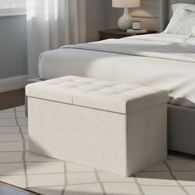 Banco com tampa 38 x 76 x 38 cm, com espaço de arrumação, para a entrada creme