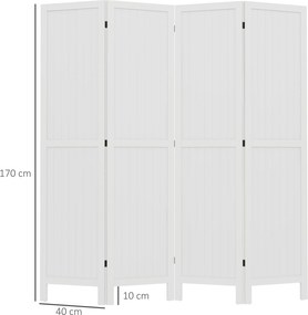 Biombo de madeira para divisão de espaços 160 x 170 cm, divisória interior dobrável, 4 painéis de madeira, branco