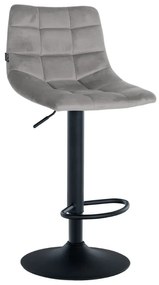 Banco de bar Jerry em veludo com estrutura preta 87-108,5 x 43 x 46,5 cm Cinzento