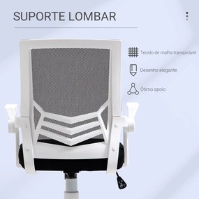 Cadeira de Escritório Ergonômica Giratória com Altura Ajustável Apoio para os Braços Dobrável Suporte Lombar e Encosto Transpirável 62,5x55x94-104cm P