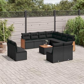 12 pcs conjunto de sofás de jardim c/ almofadões vime PE preto