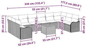 Conjunto de Sofá Modular de 11 peças para Jardim com Almofadas Preto R