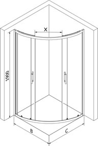 Mexen Rio cabine de duche semicircular 70 x 70 cm, faixas pretas, preta + base de duche, branco - 863-070-070-70-20-4710