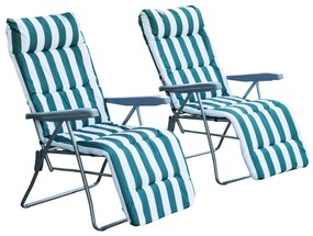 Conjunto de 2 Espreguiçadeiras Acolchoadas Dobráveis e Reclináveis com Descanso para os pés para Praia ou Campismo- Aço - 60 x 73 x 102 cm