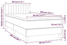 Cama box spring + colchão/LED 80x200cm tecido cinza-acastanhado