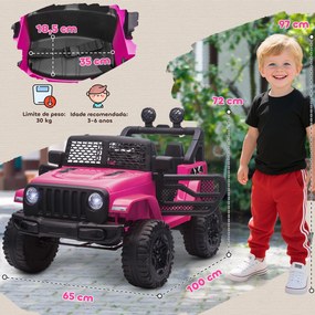 Carro Elétrico Infantil Bateria 12V com 2 Motores Controle Remoto 2.4G Luzes Buzina Velocidade Ajustável 100x65x72 cm Rosa