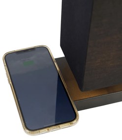 Candeeiro de mesa preto com abajur preto com toque e carregador por indução - Romina Moderno